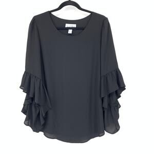 Joseph Ribkoff Statement Ruffle Sleeve Popover Blouse Womens Sz 10 Black